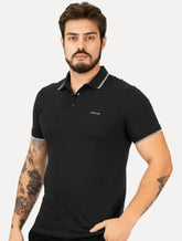 Polo John John Masculina Two Lines Preta