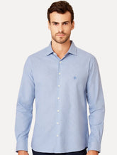 Camisa Dudalina Masculina Slim Superfine Cotton Listrada Light Azul Médio