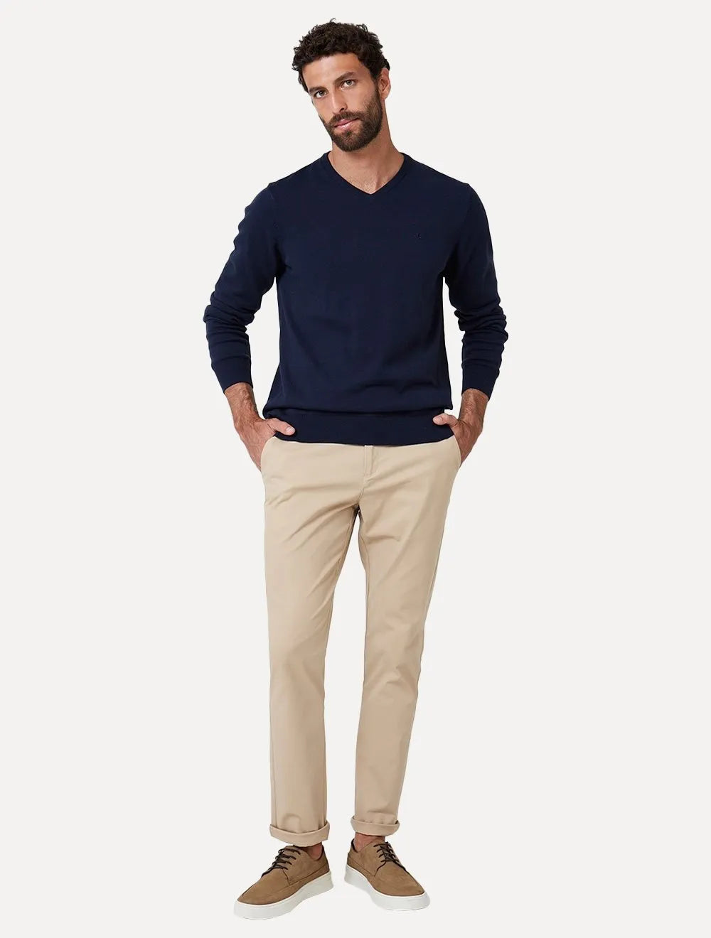Tricot Dudalina Masculino Decote V Básico Azul Marinho