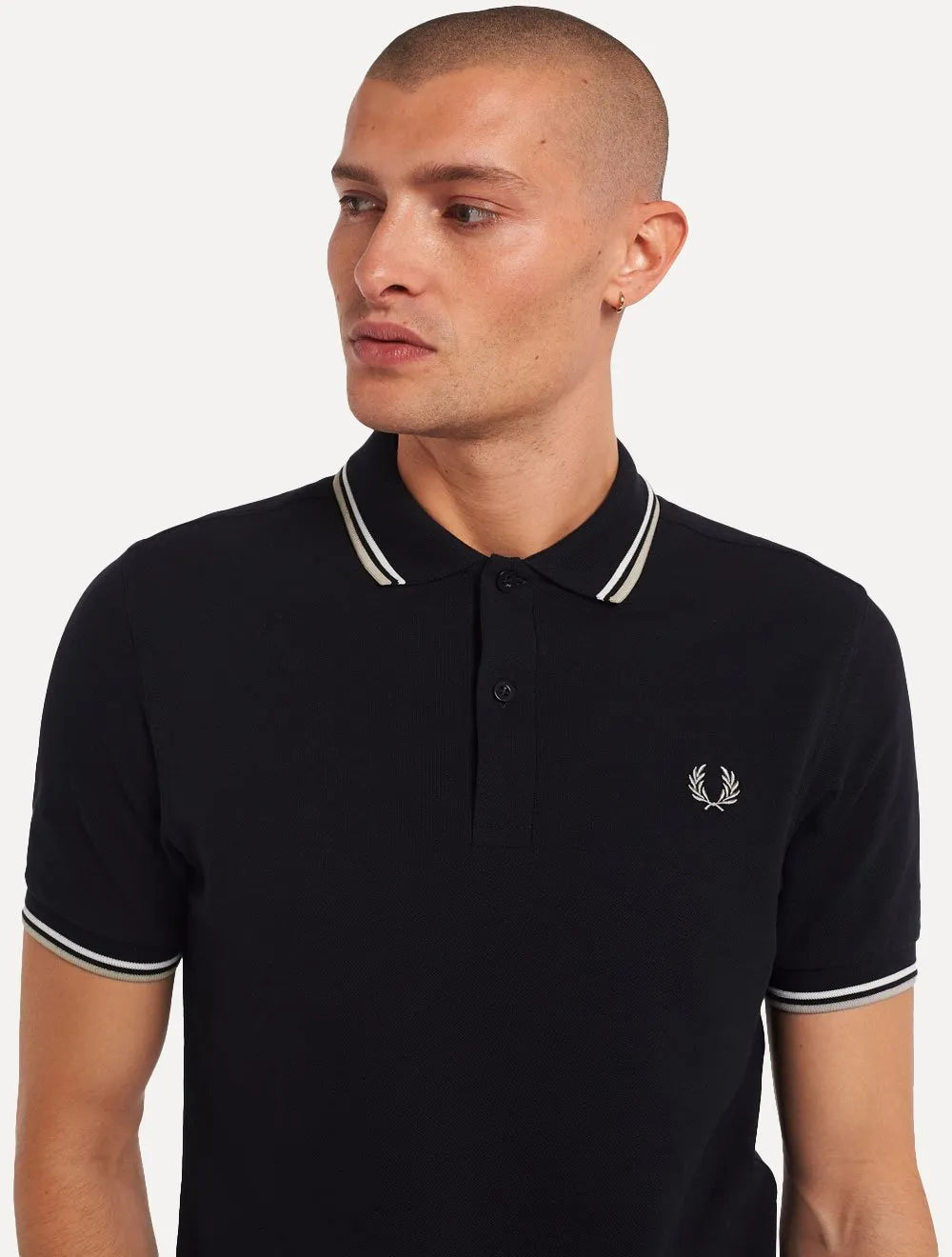 Polo Fred Perry Masculina Piquet Regular White Twin Tipped Preta