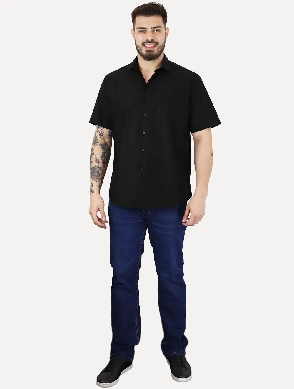 Camisa Dudalina Masculina Manga Curta Comfort Superfine Cotton Dark Logo Lisa Preta