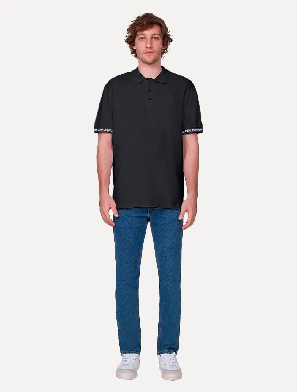 Polo John John Masculina Piquet Relaxed Sky Preta