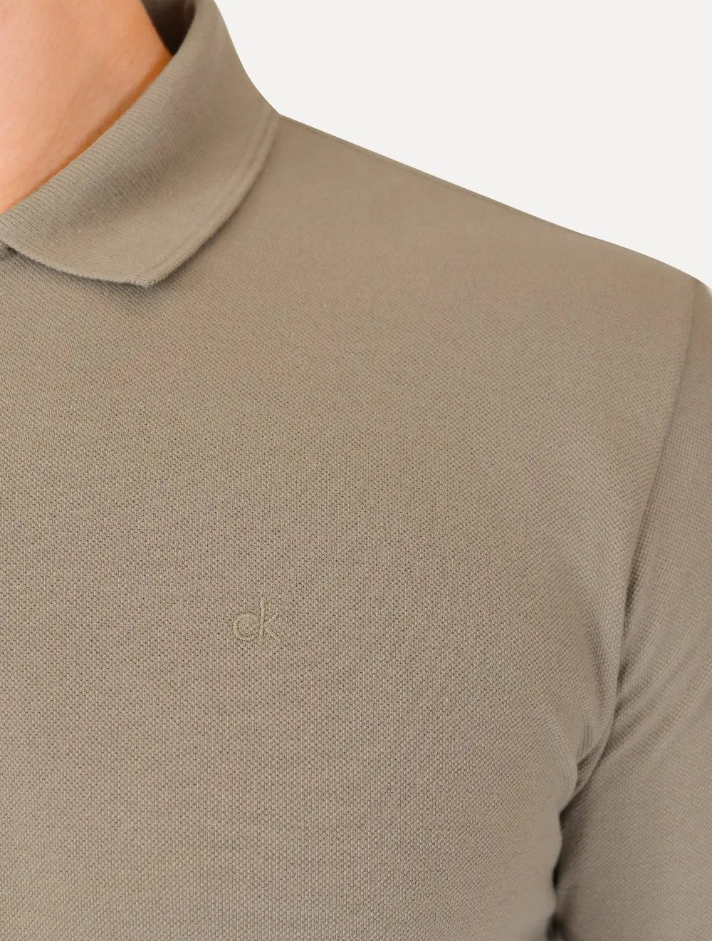 Polo Calvin Klein Masculina Piquet Slim Half Zip Cáqui Médio