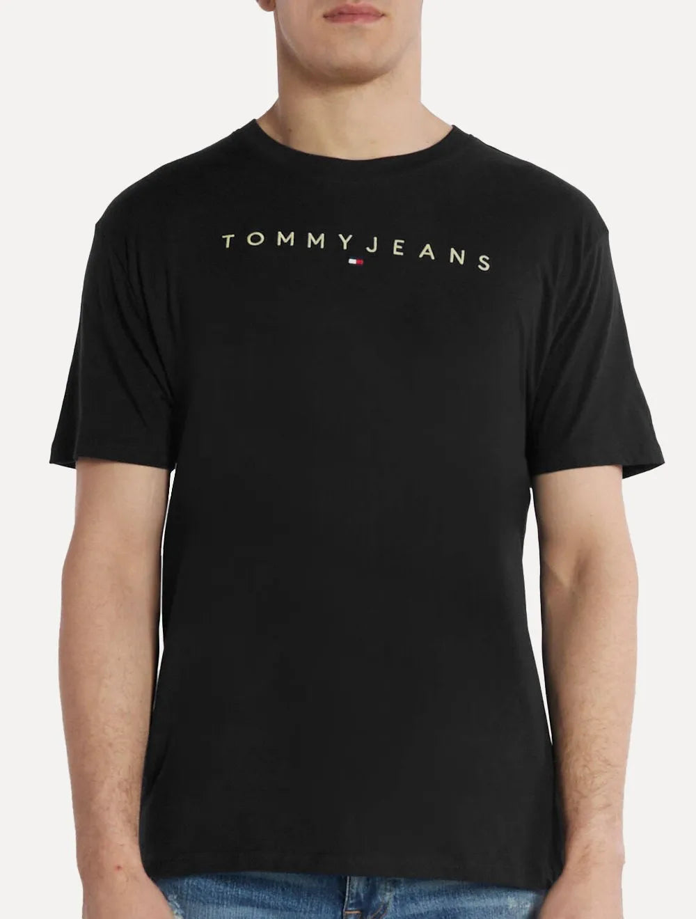 Camiseta Tommy Jeans Masculina Core Linear Gold Logo Preta