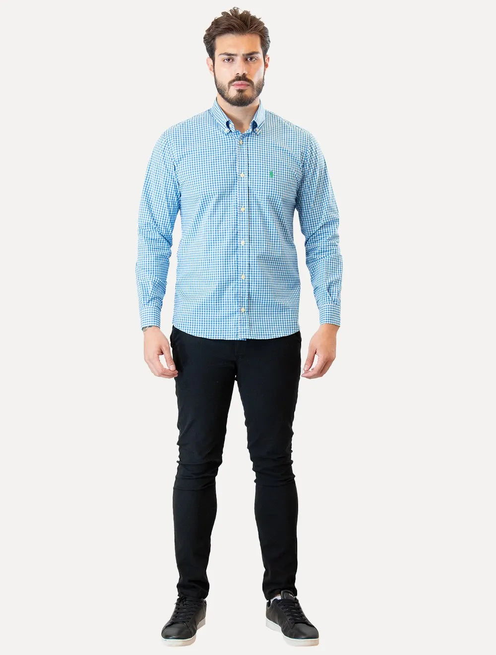Camisa Ralph Lauren Masculina Slim Fit Stretch Poplin Azul Capri