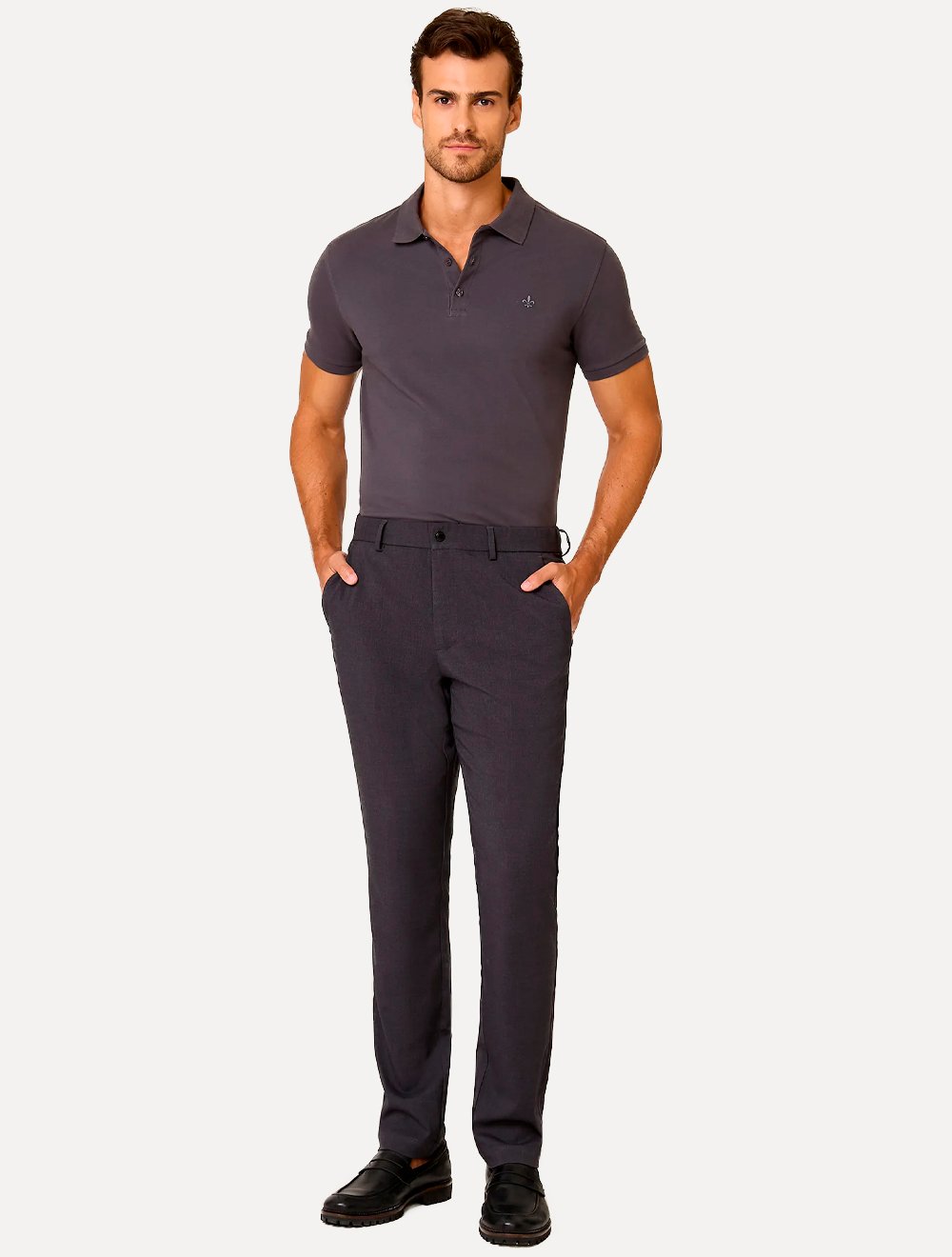 Polo Dudalina Piquet Essentials Cotton Basica Modal Cinza Escuro