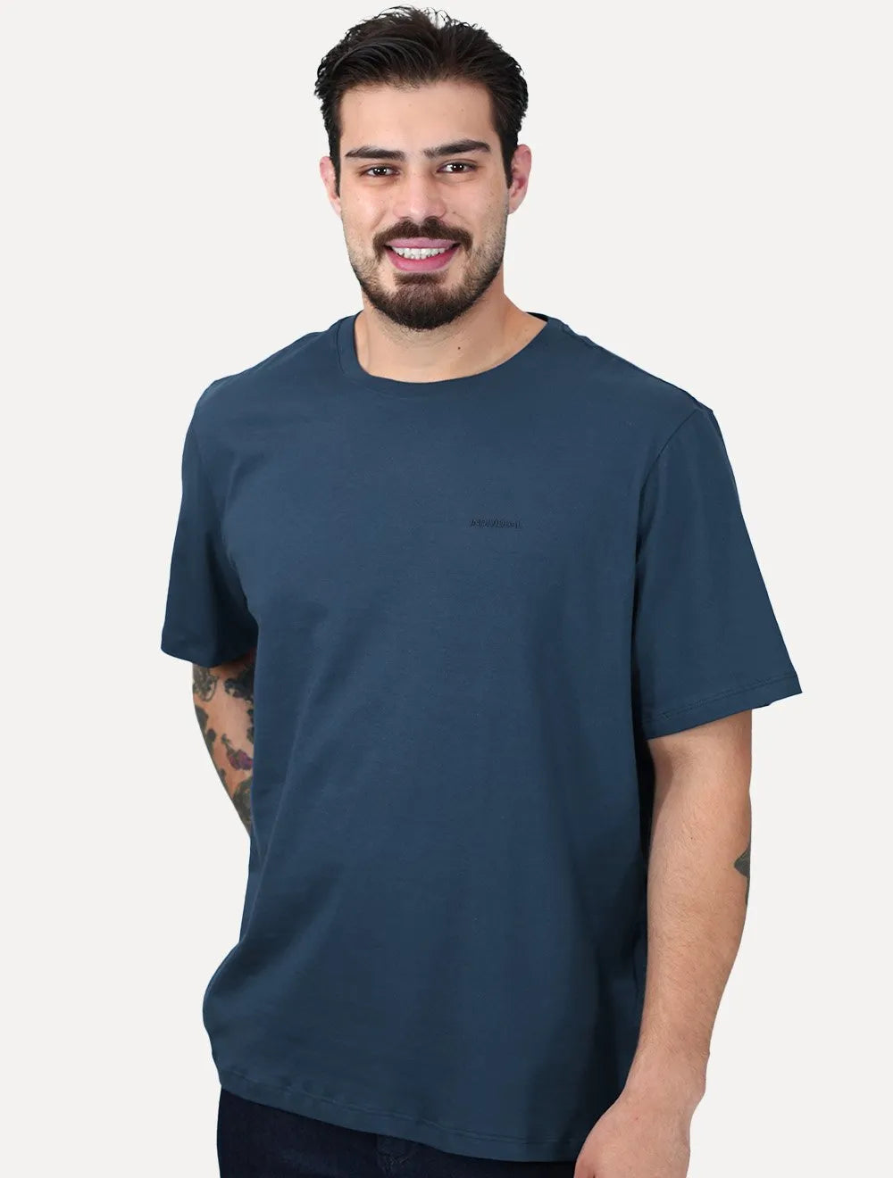 Camiseta Individual Masculina Comfort Relevo Silk Logo Azul Marinho