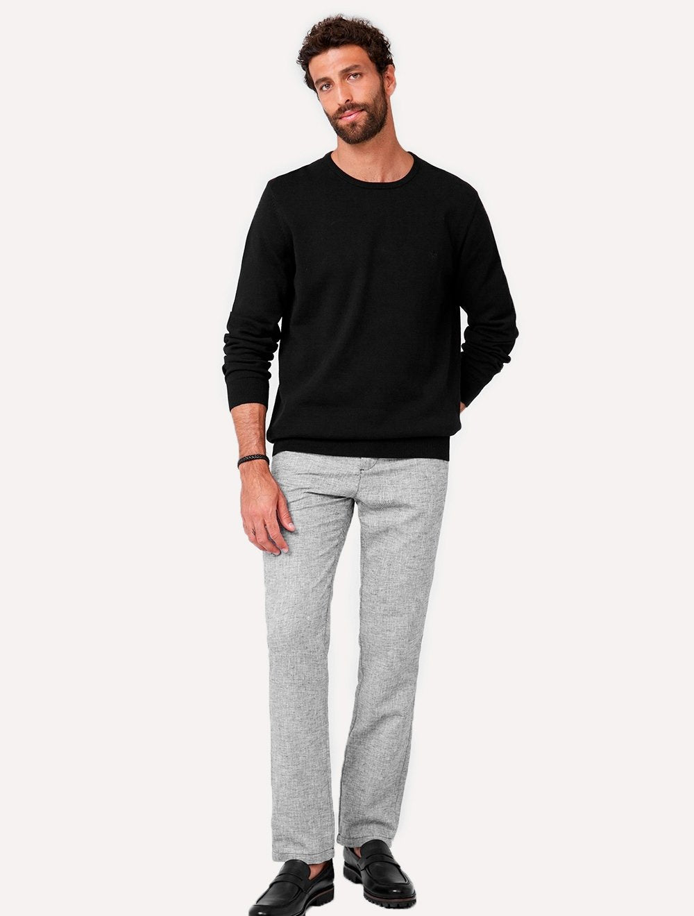 Suéter Dudalina Masculino Tricot Crewneck Basico Preto
