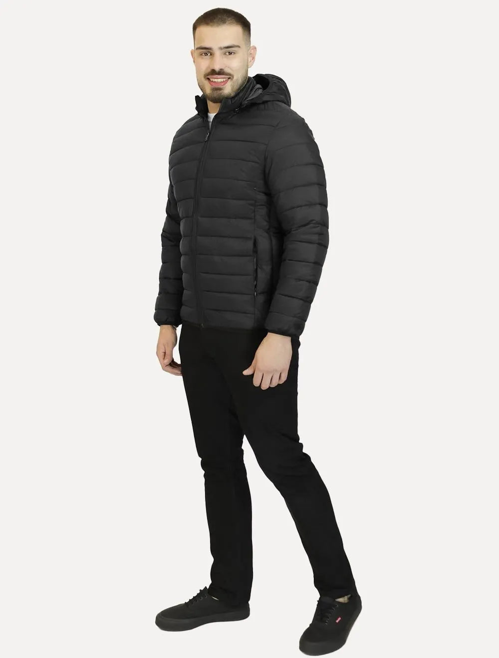 Jaqueta Dixen Masculina Hoodie Nylon Puffer Preta