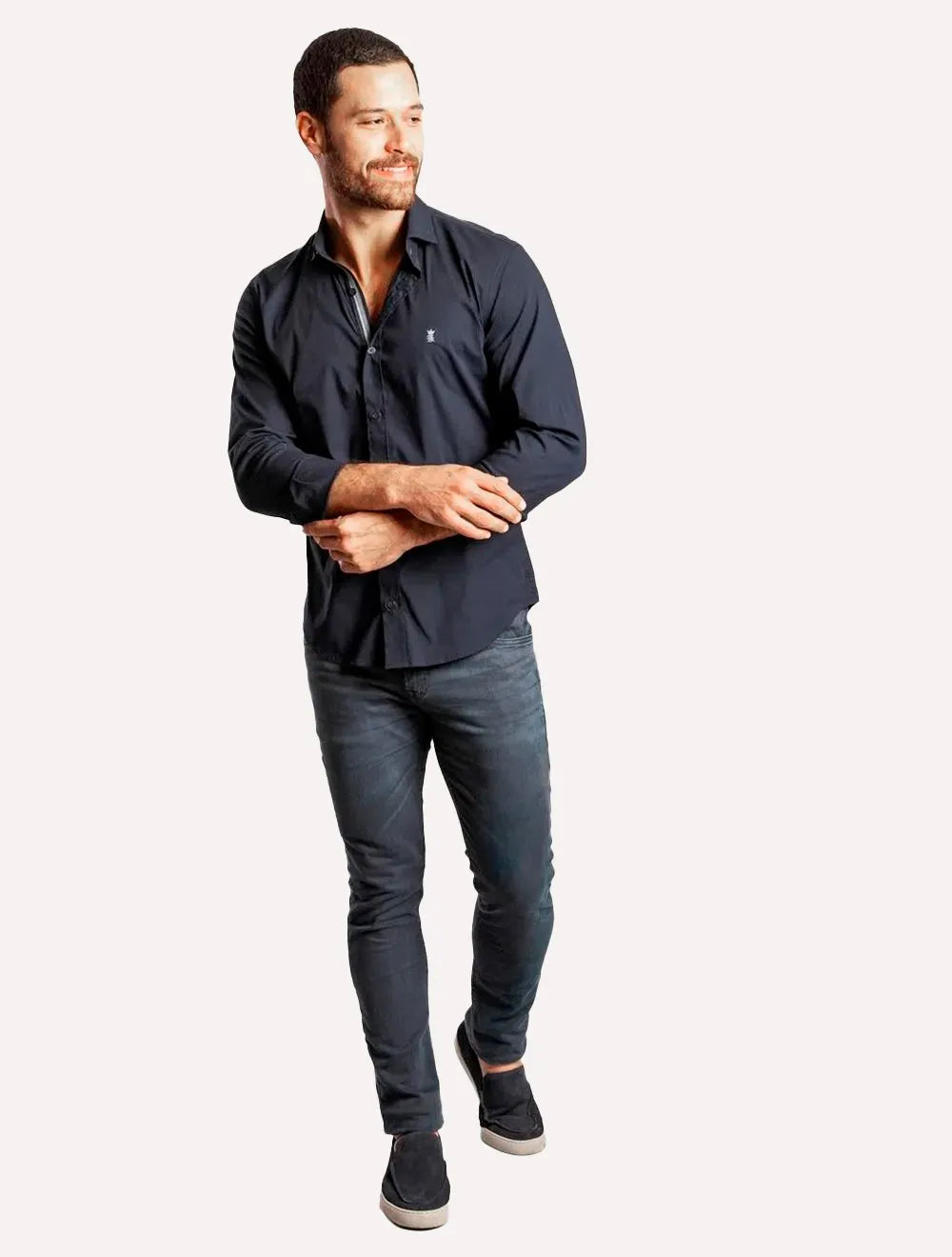 Camisa Sergio K Masculina Slim Fit Elastano Dark Gorgurão Azul Marinho
