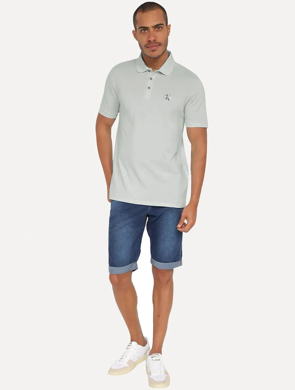 Polo Calvin Klein Jeans Masculina Piquet Regular Dark Re Issue Cinza