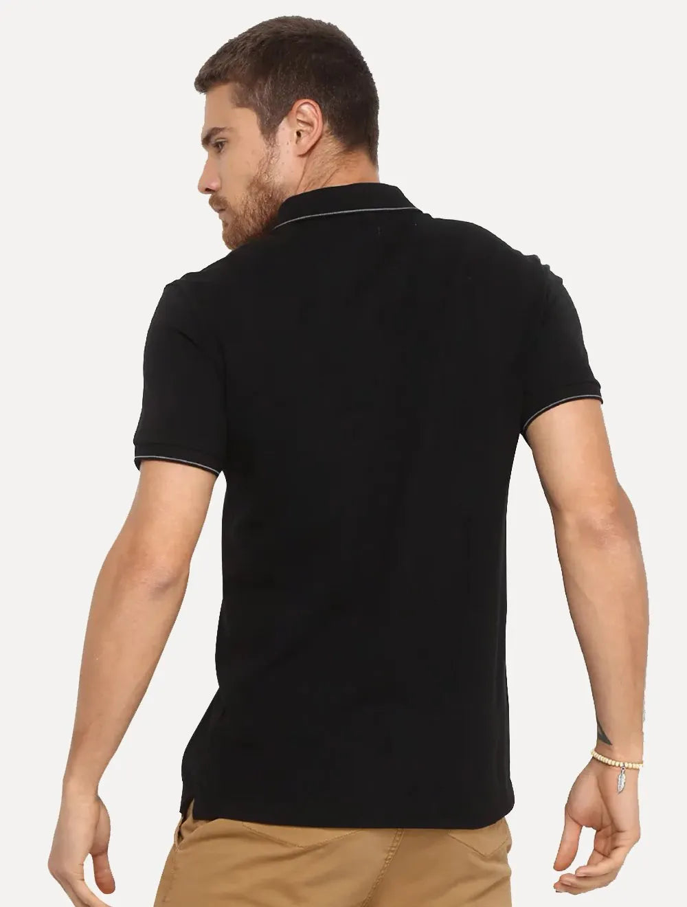 Polo Calvin Klein Masculina Piquet Slim Básica Relevo Preta