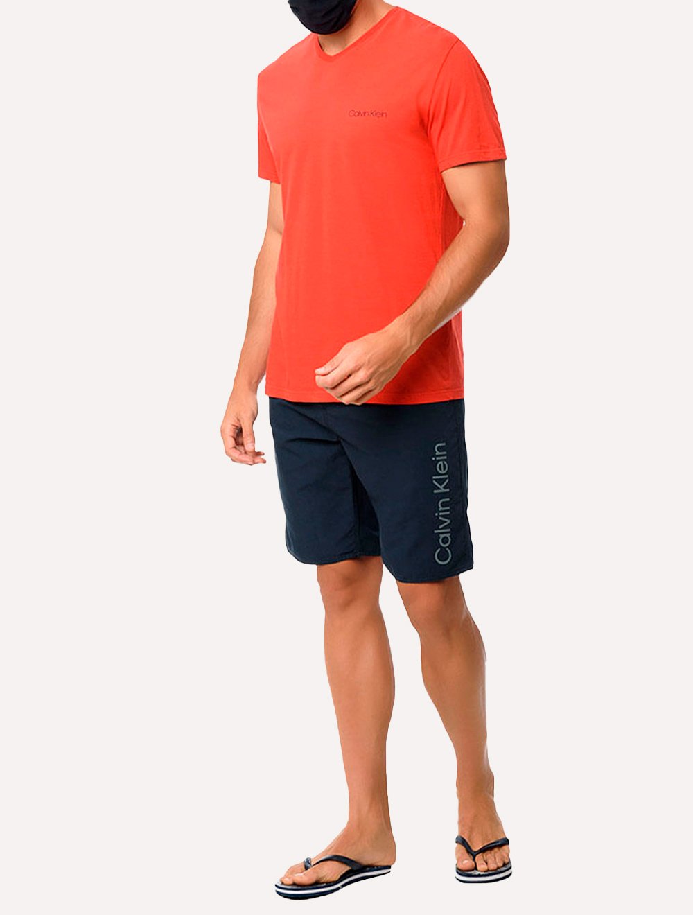 Bermuda Calvin Klein Swimwear Masculina D'Água Vertical Logo Azul Marinho