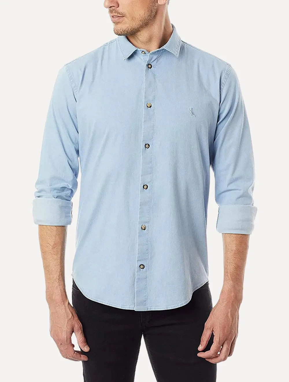 Camisa Reserva Masculina Casual Enxuto Jeans Azul Claro
