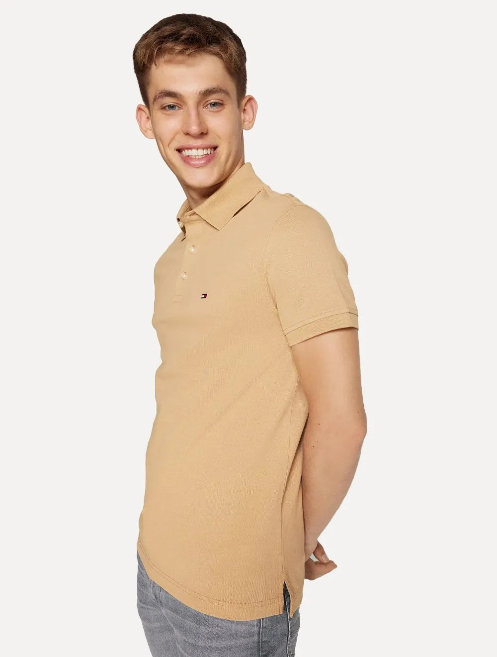 Polo Tommy Hilfiger Masculina Slim Piquet 1985 Cáqui