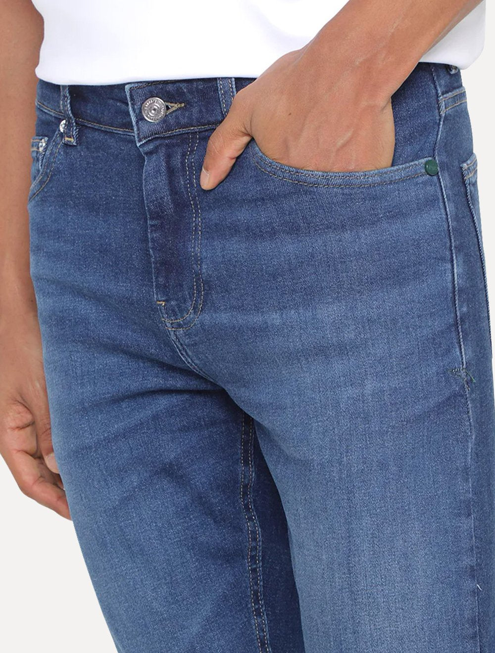 Calça Lacoste Jeans Masculina Slim Fit Cotton Denim Stretch Azul Médio