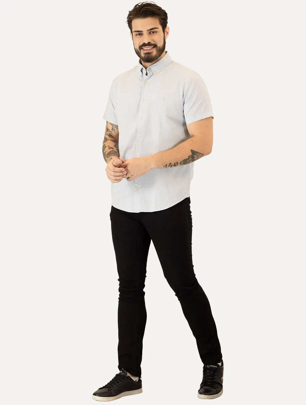 Camisa Reserva Masculina Manga Curta Oxford Color Azul Claro