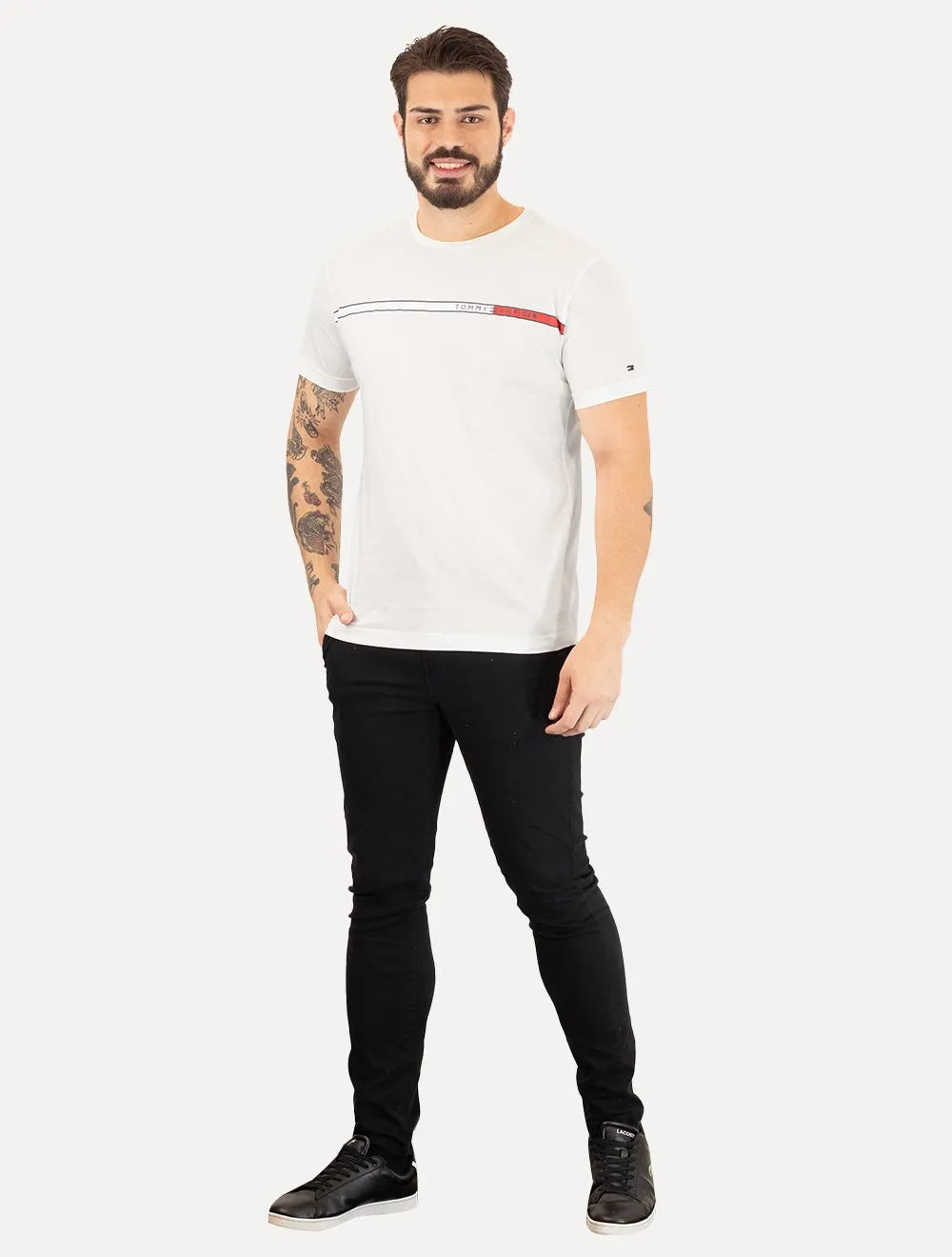 Camiseta Tommy Hilfiger Masculina Two Tone Chest Stripe Branca