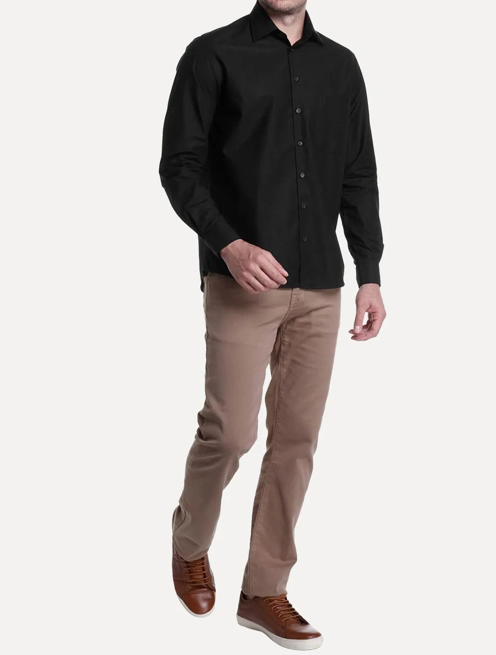 Camisa Dudalina Masculina Comfort Tricoline Lisa Preta