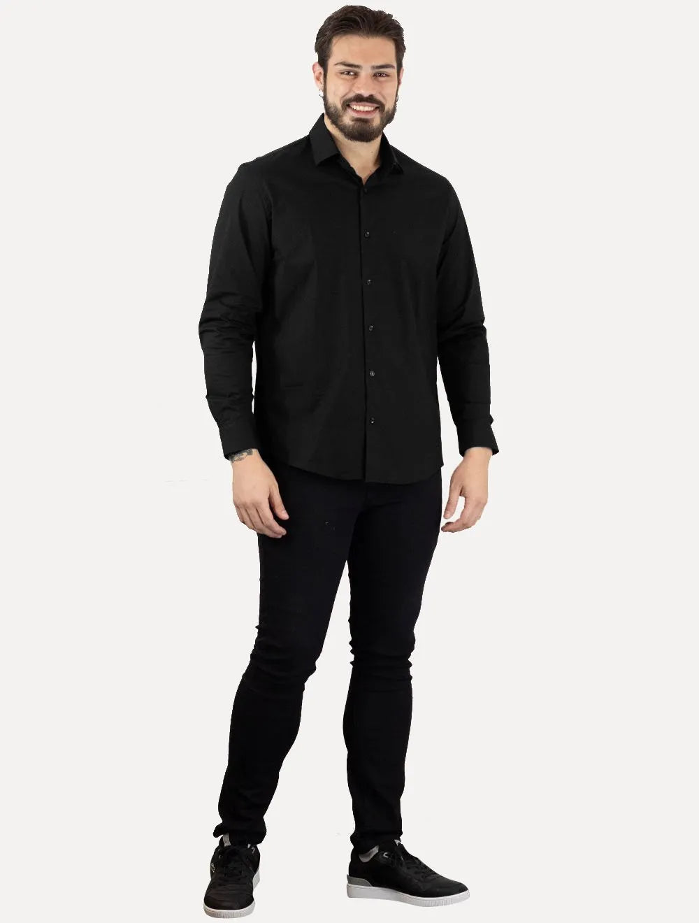 Camisa Aramis Masculina Regular Tricoline Liso Stretch Preta