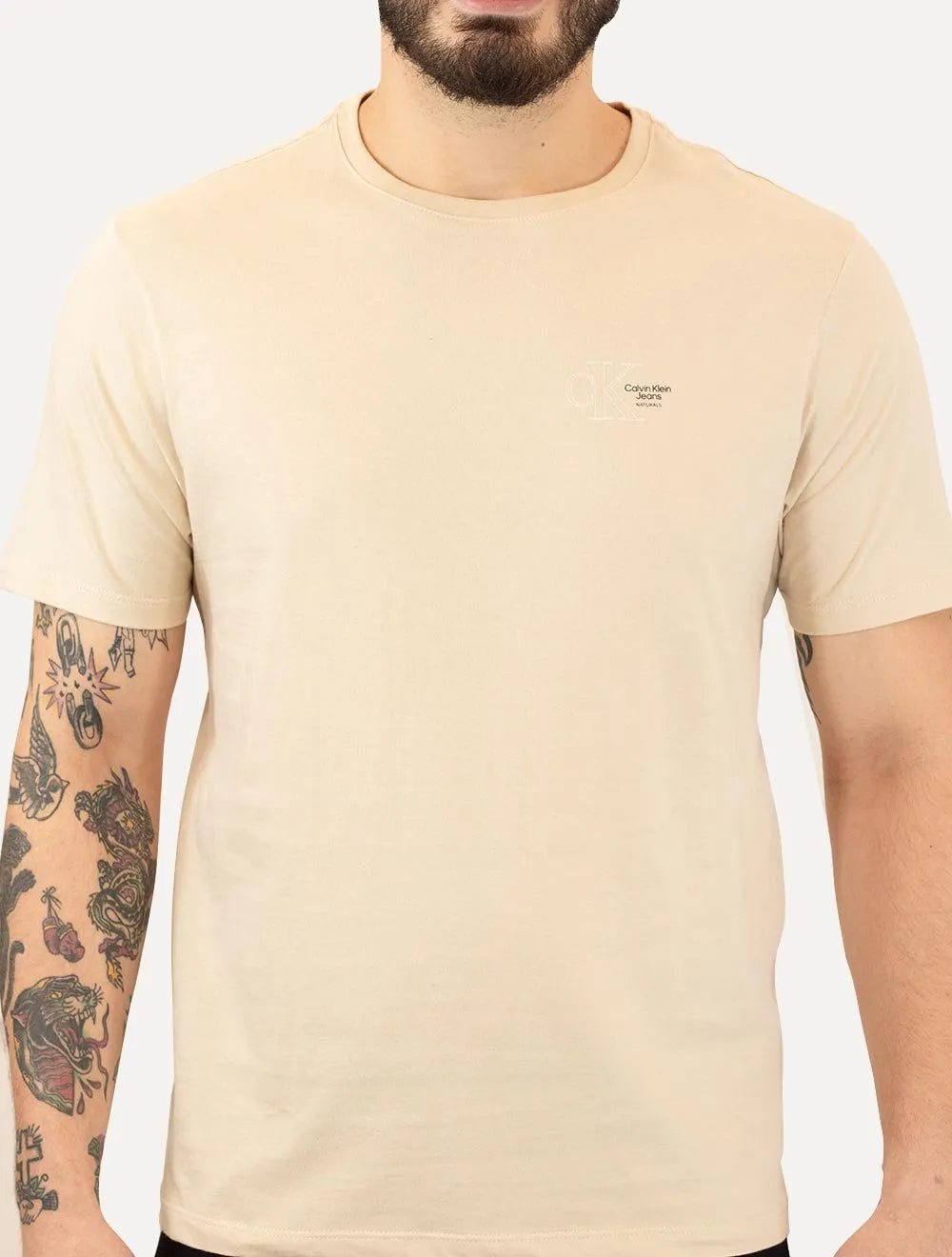 Camiseta Calvin Klein Jeans Naturals Outline CK Logo Cáqui Claro