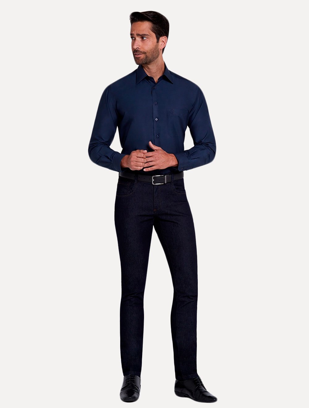 Camisa Dudalina Masculina Comfort Tricoline Lisa Azul Marinho