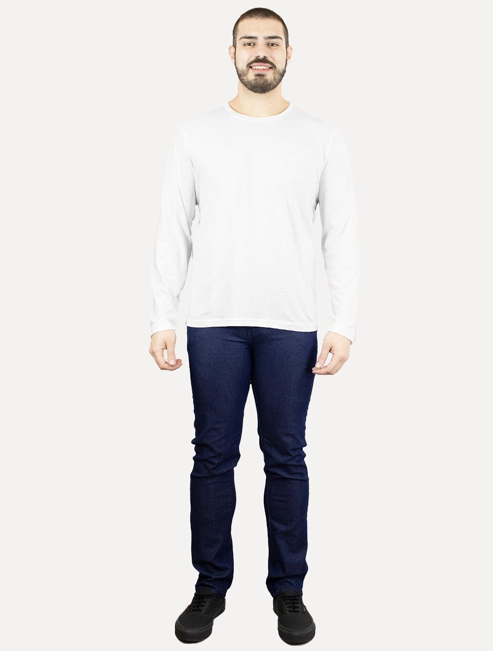 Camiseta Calvin Klein Jeans Masculina Manga Longa Rubber CK Frontal Branca