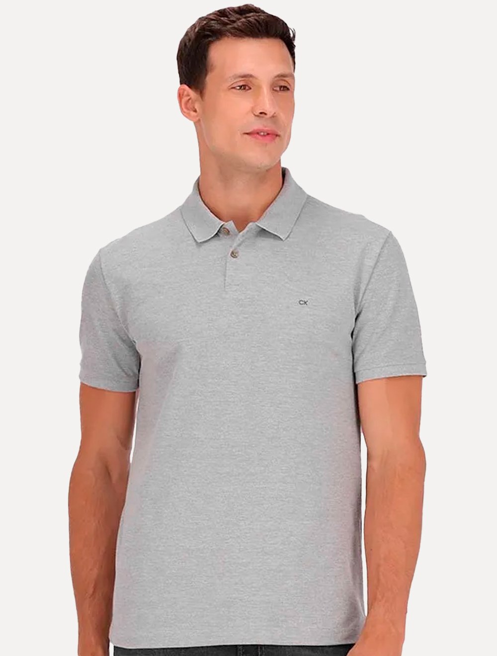 Polo Calvin Klein Masculina Piquet Slim Básica Sem Friso Cinza Mescla