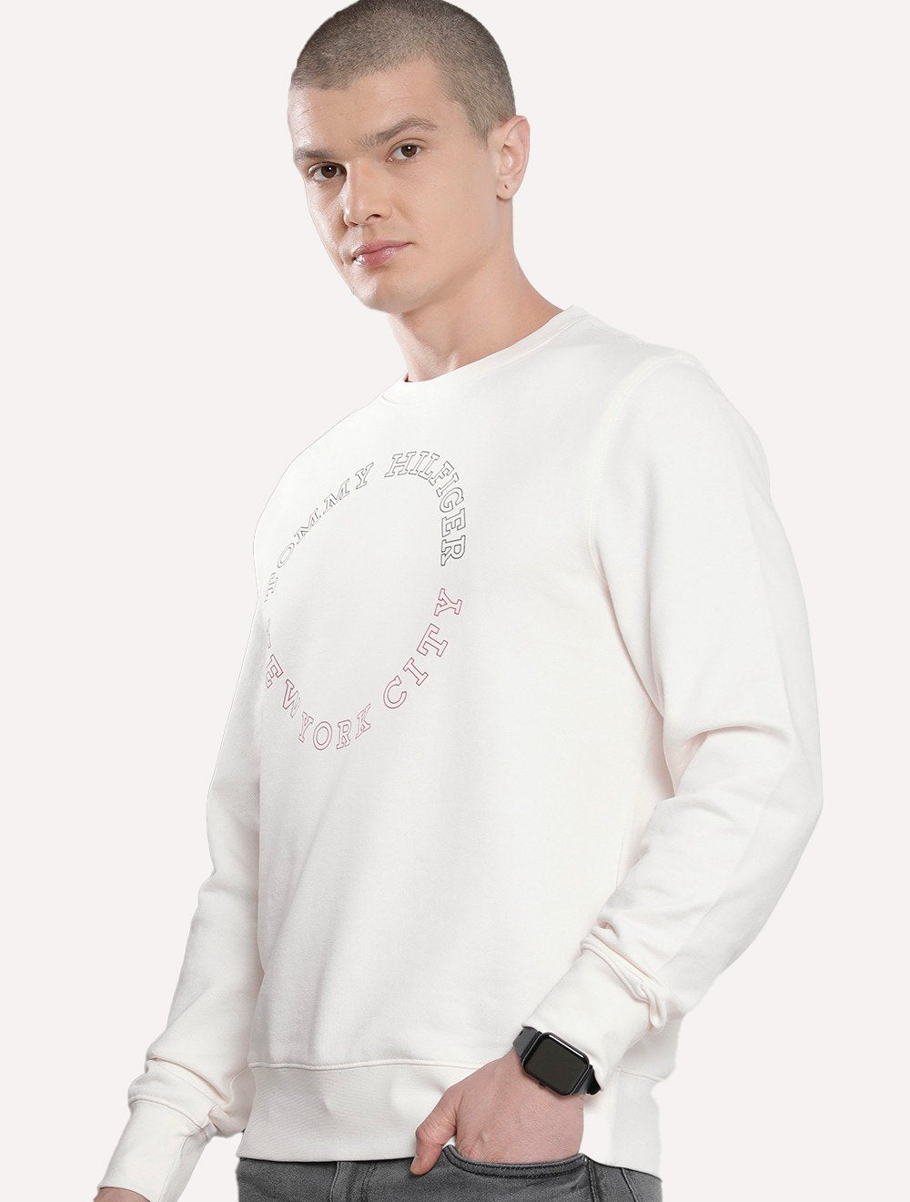 Moletom Tommy Hilfiger Masculino Crewneck Monotype Roundall Off-White