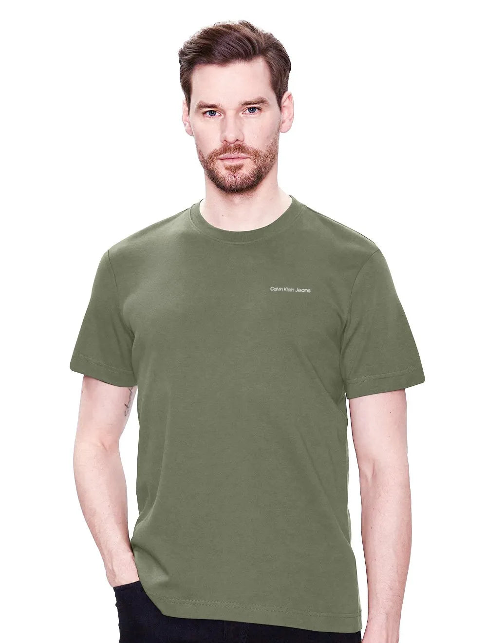 Camiseta Calvin Klein Jeans Masculina Light New Logo Verde Militar