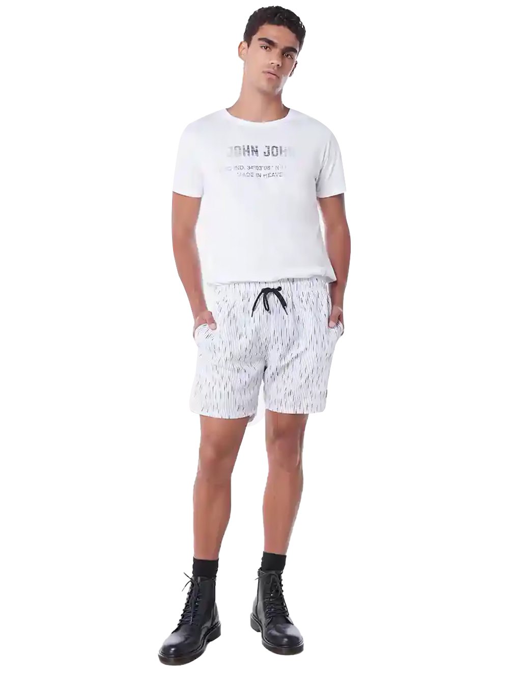Short John John D'Água Masculino Midi Mike Stripes Branco
