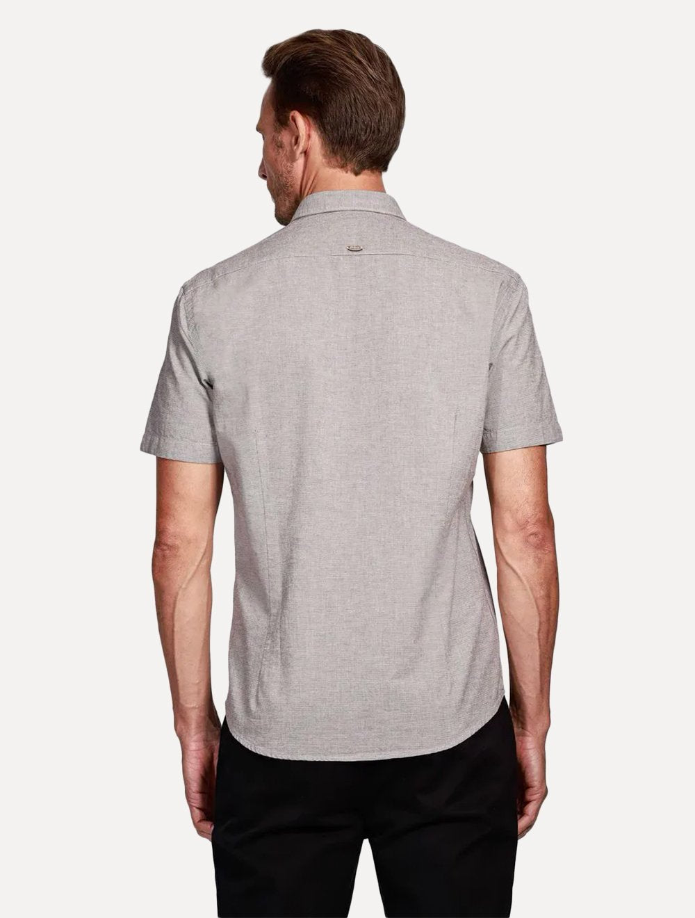 Camisa Aramis Masculina Manga Curta Slim Falso Liso Belfort Marrom Mescla