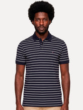 Polo Tommy Hilfiger Masculina Regular Piquet 1985 Listrada Azul/Branco
