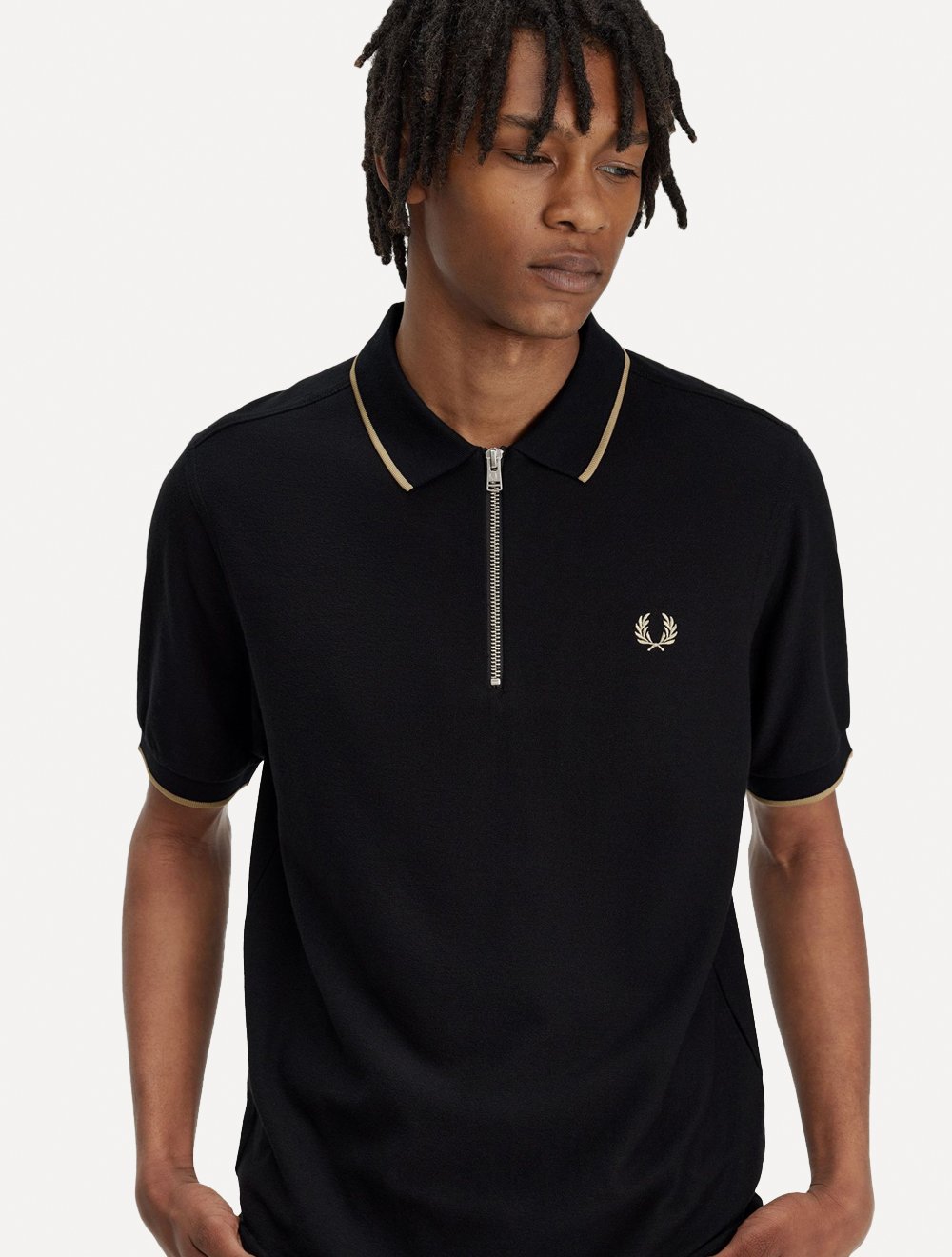 Polo Fred Perry Masculina Crepe Pique Zip Neck Preta