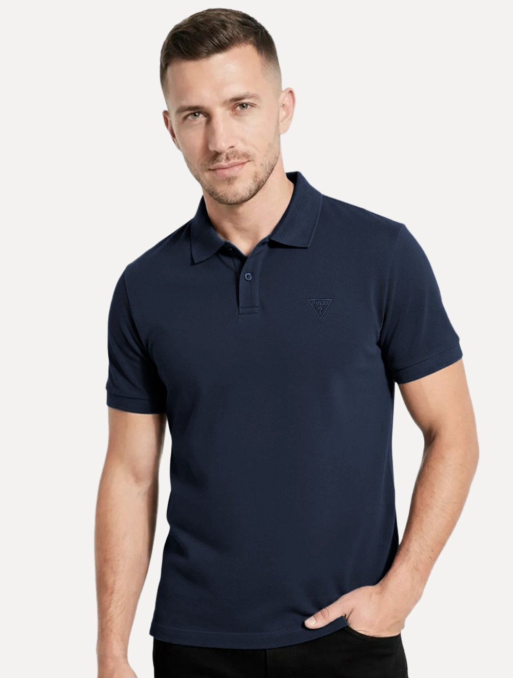 Polo Guess Masculina Piquet Chest Embroidery Logo Azul Marinho