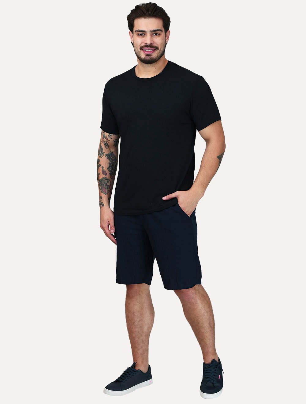 Bermuda King & Joe Masculina Slim Linho Azul Marinho
