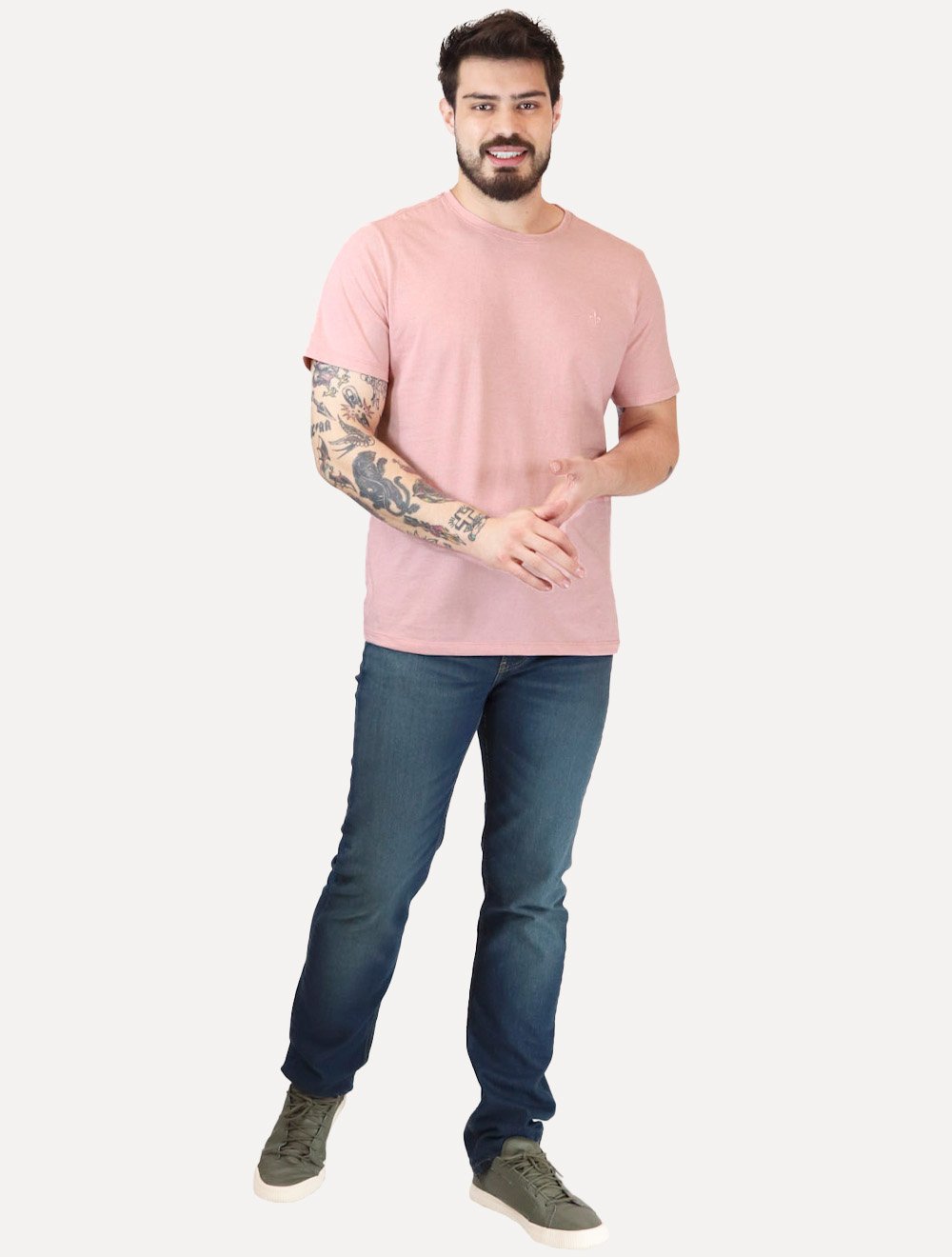 Camiseta Dudalina Masculina Cotton Regular Rosa Claro Mescla
