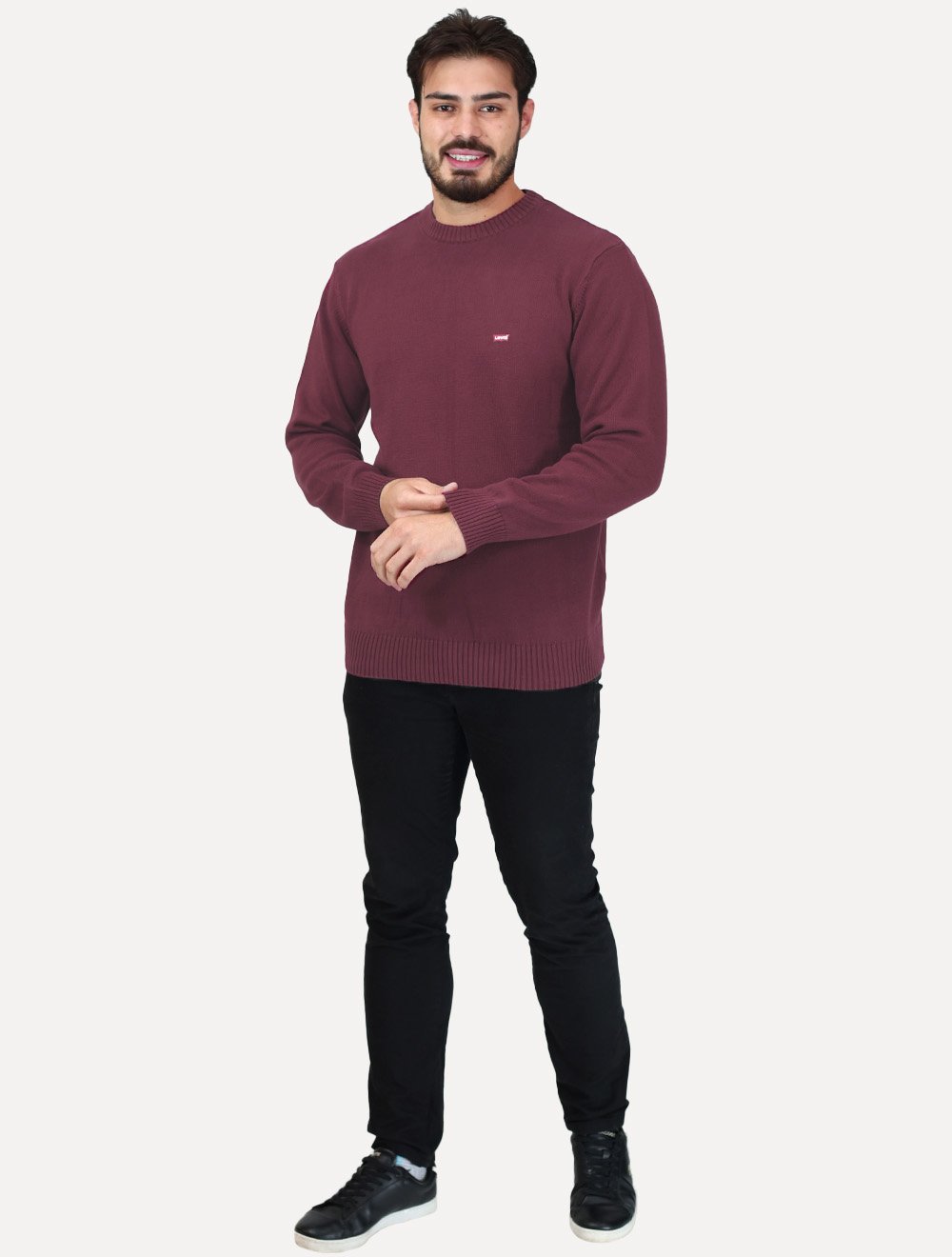 Suéter Levis Masculino Crewneck Classic Housemark Logo Bordô