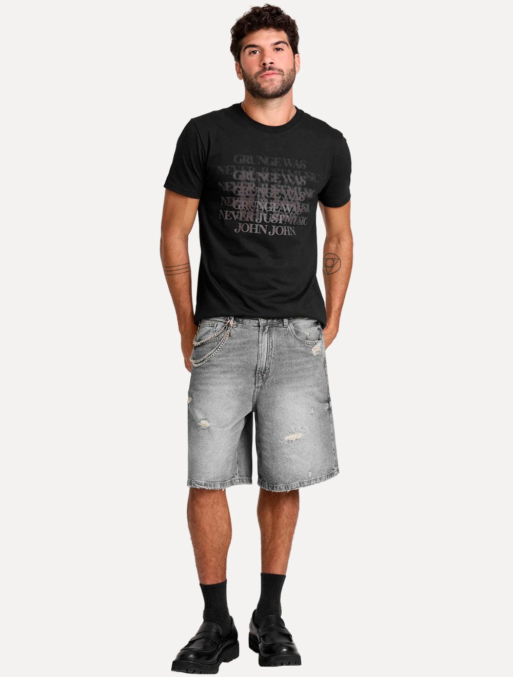 Camiseta John John Masculina Slim Fit Grunge Preto