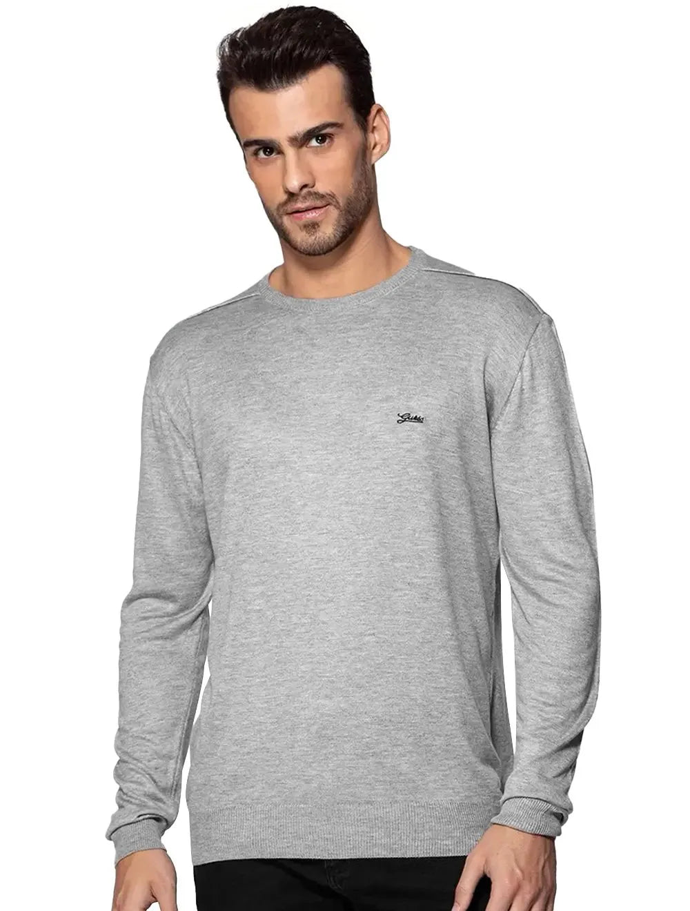 Suéter Guess Masculino Tricot Pullover Basico Cinza Mescla