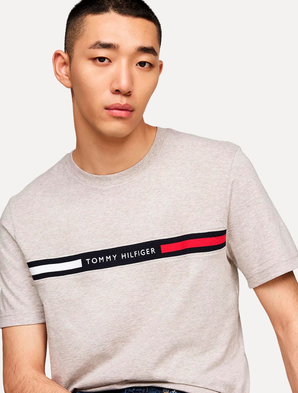 Camiseta Tommy Hilfiger Masculina Chest Insert Logo Areia Mescla