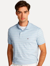 Polo Tommy Hilfiger Masculina Malha Liquid Cotton Seasonal Striped Azul Claro