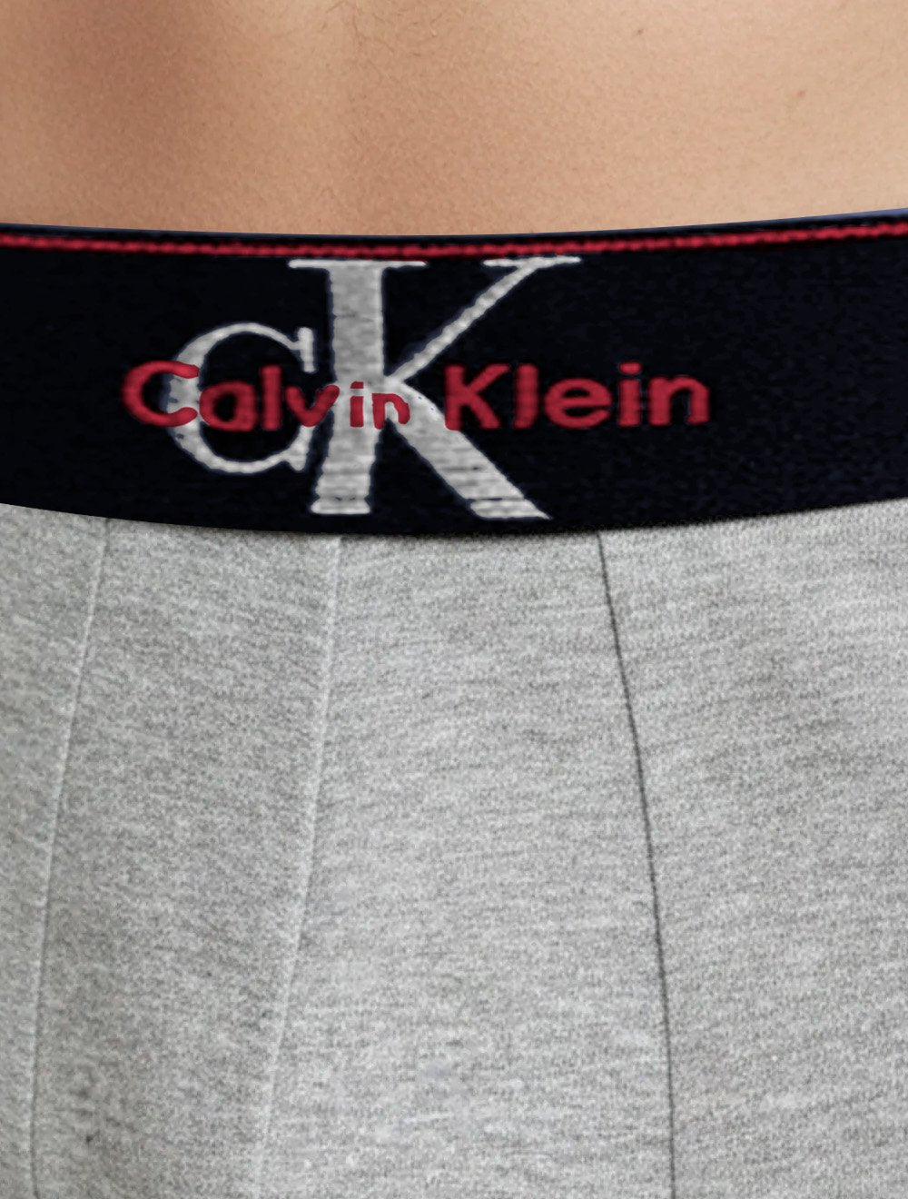 Cueca Calvin Klein Low Rise Trunk Cotton New Re Issue Red Logo Cinza Mescla