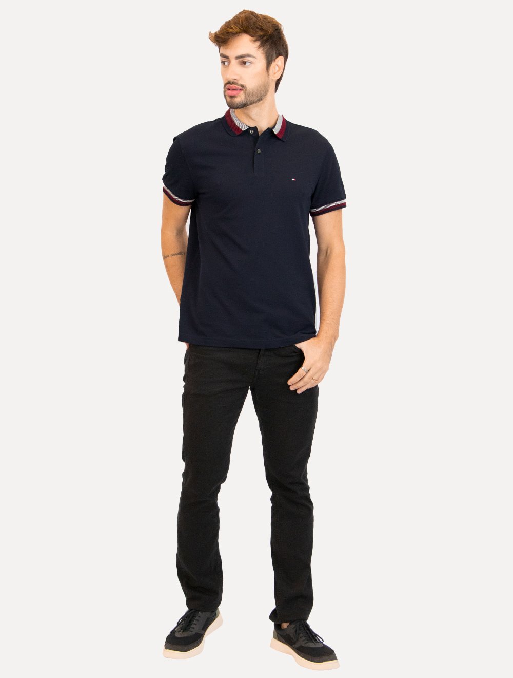 Polo Tommy Hilfiger Masculina Regular Two Tone Shade Collar Azul Marinho