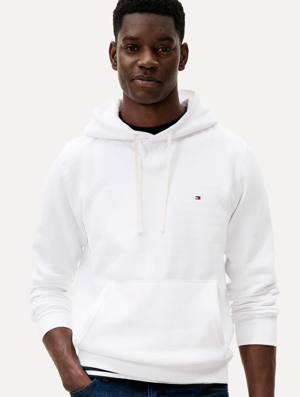 Moletom Tommy Hilfiger Masculino Essential Fleece Hoody Flag Branco