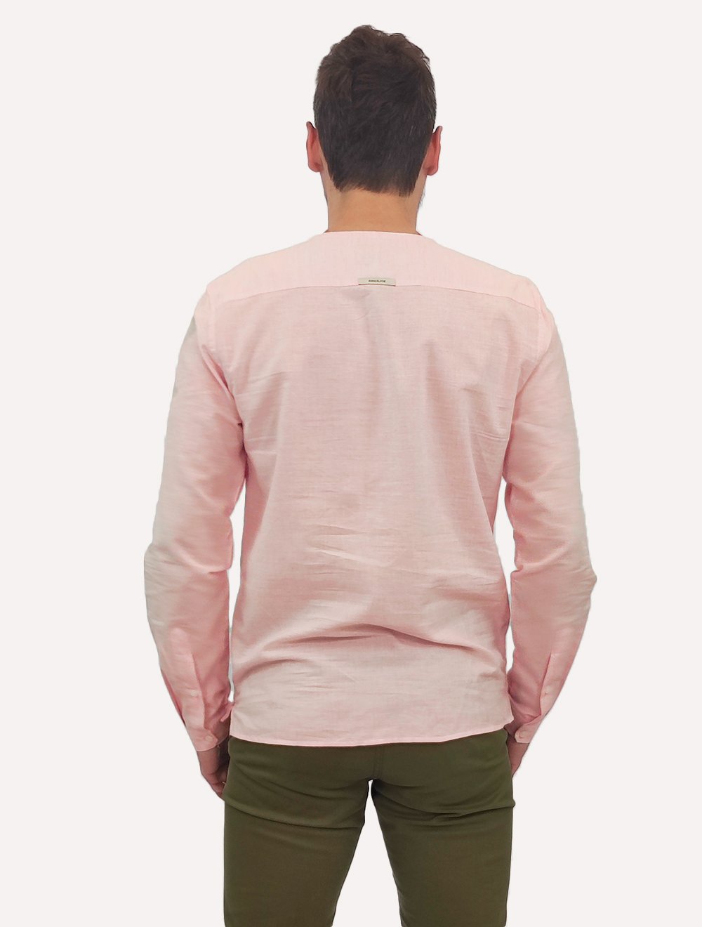 Camiseta King & Joe Bata Masculina Manga Longa Henley Rosa Claro Mescla