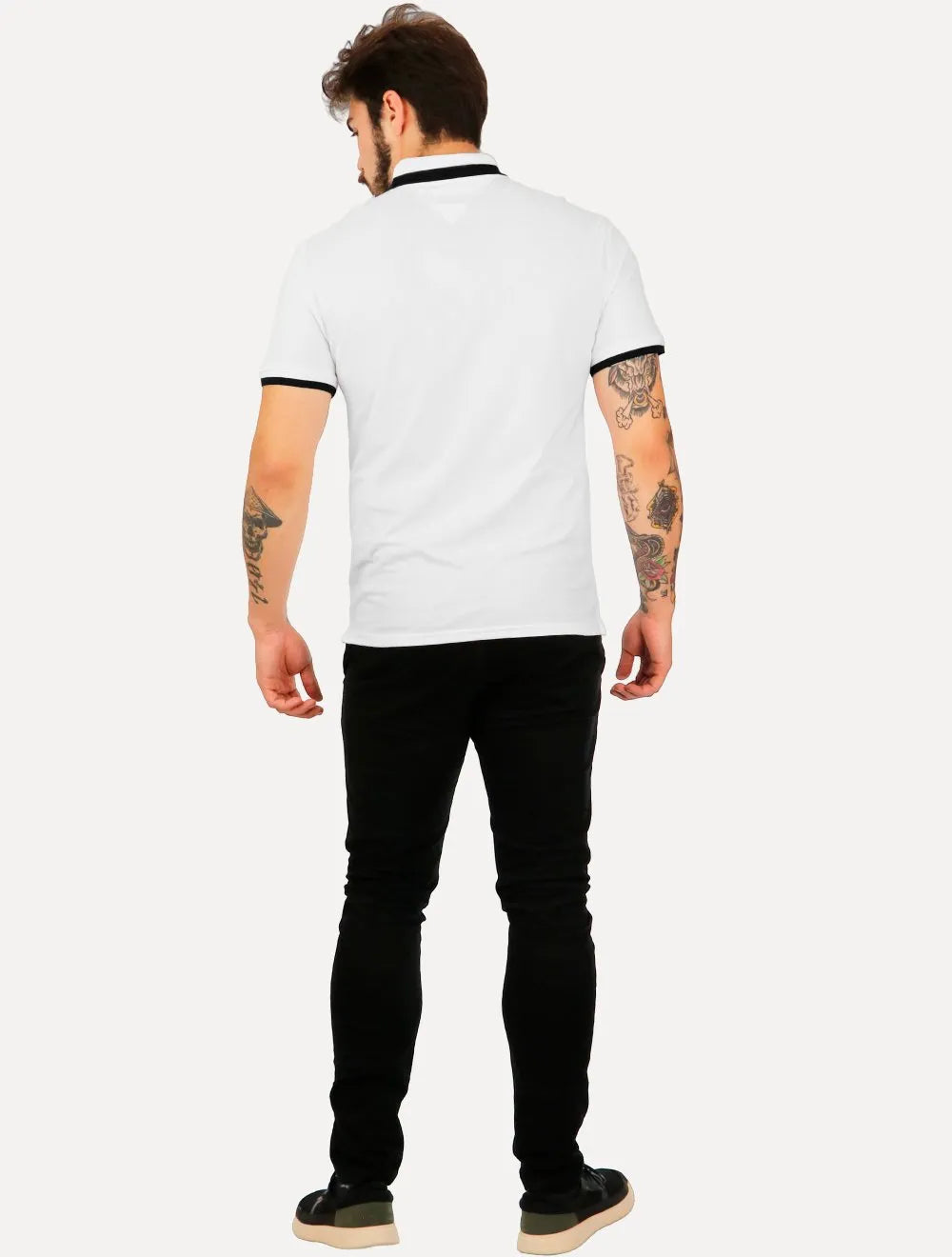 Polo Tommy Jeans Masculina Piquet Regular Placket Friso Branca