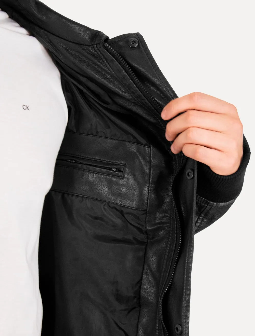Jaqueta Ellus Masculina PU Leather Washed New Aviator Preta