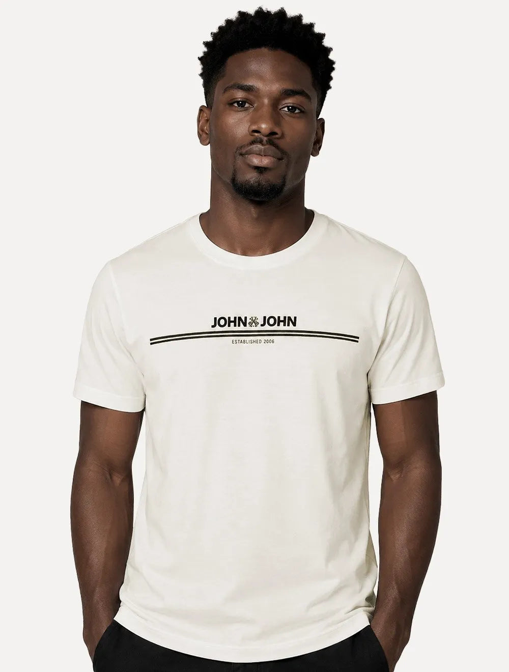 Camiseta John John Masculina Regular Fit Simple Lines Off White