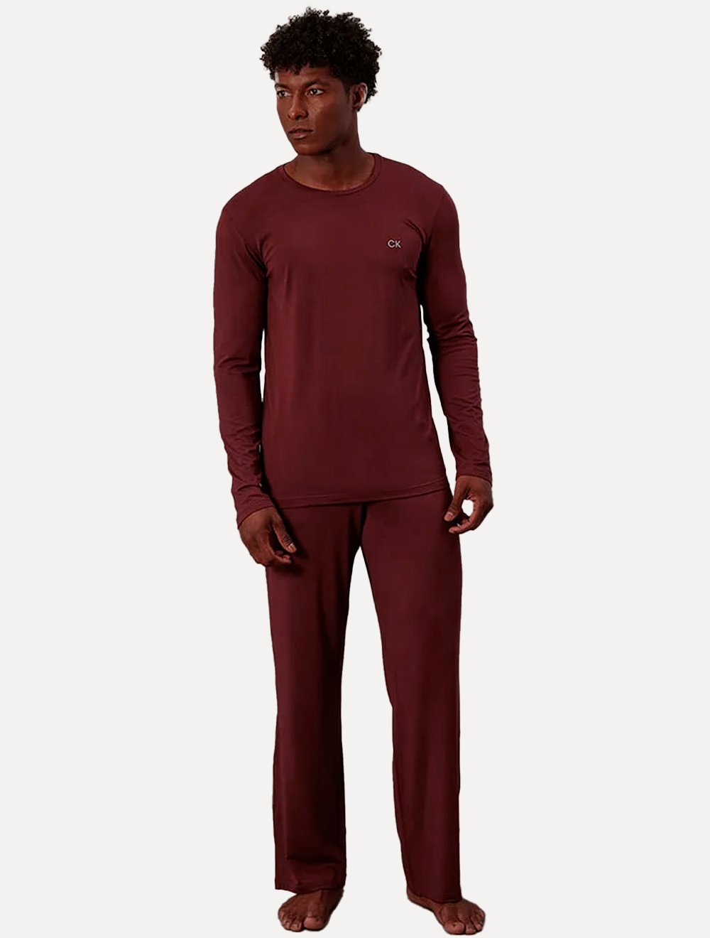Pijama Calvin Klein Masculino Manga Longa Calça CK Modal Bordô